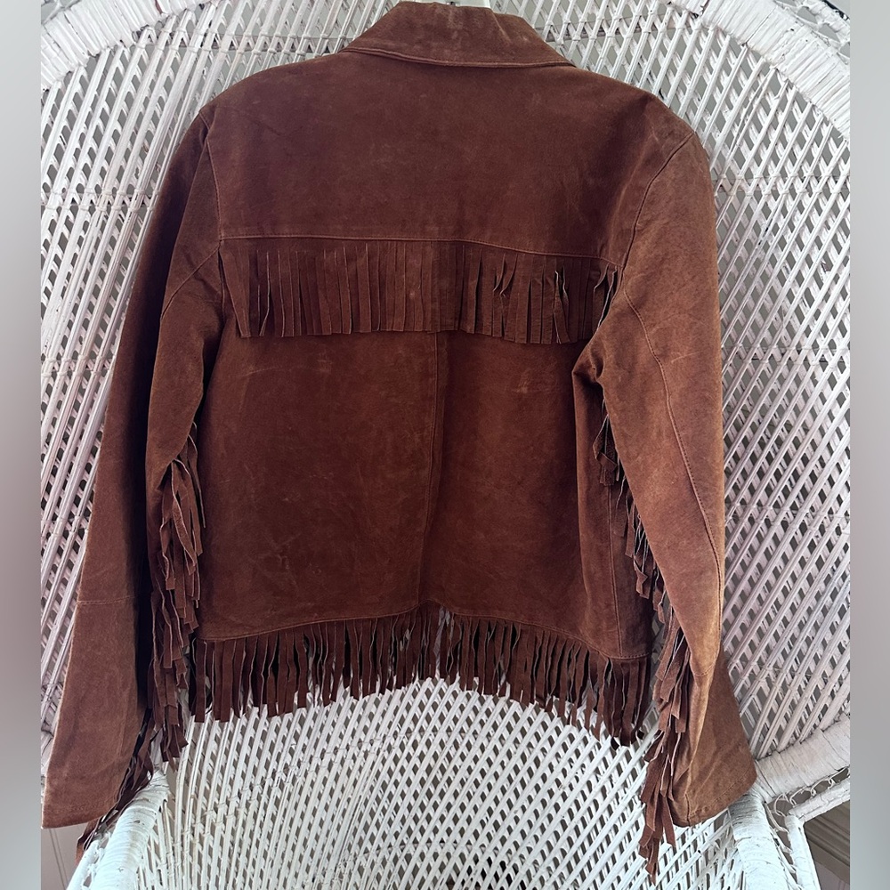 Women's Brown Suede Fringe Leather Jacket - Picture 3 of 7